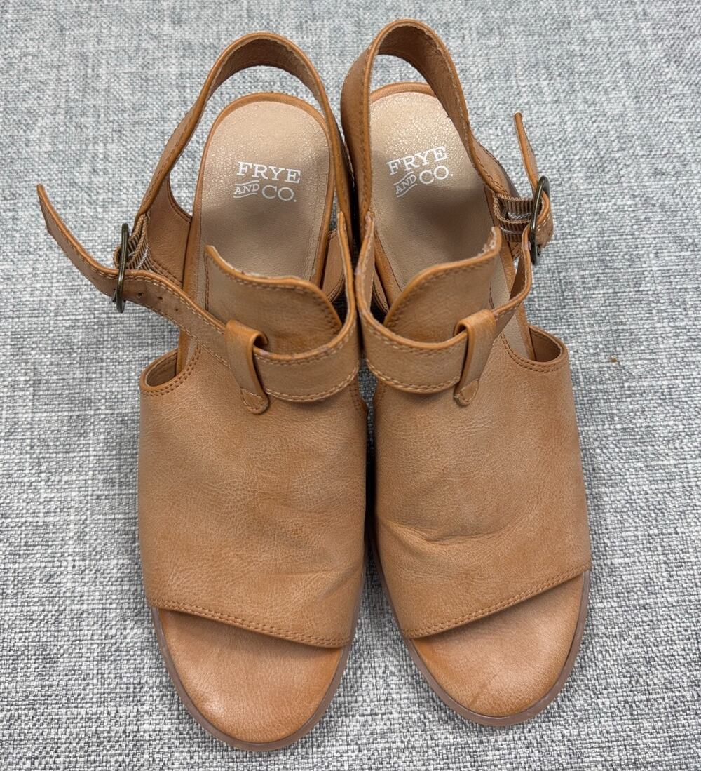 Frye and Co Gaia Tan Block Heel Sandals 7M